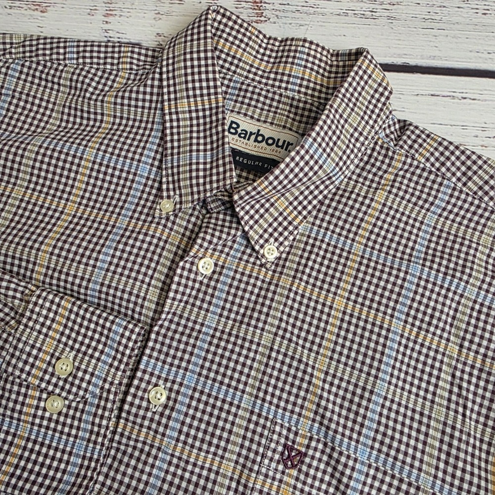 Barbour Mistley Regular Fit Long Sleeve Button Down Shirt Mens Large Bright Gold